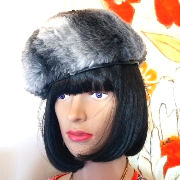 60's MISS DIOR by Christian DIOR Fur TAM Grey Puffy Panel Euro Chic Snow HAT EVC - Picture 12 of 16